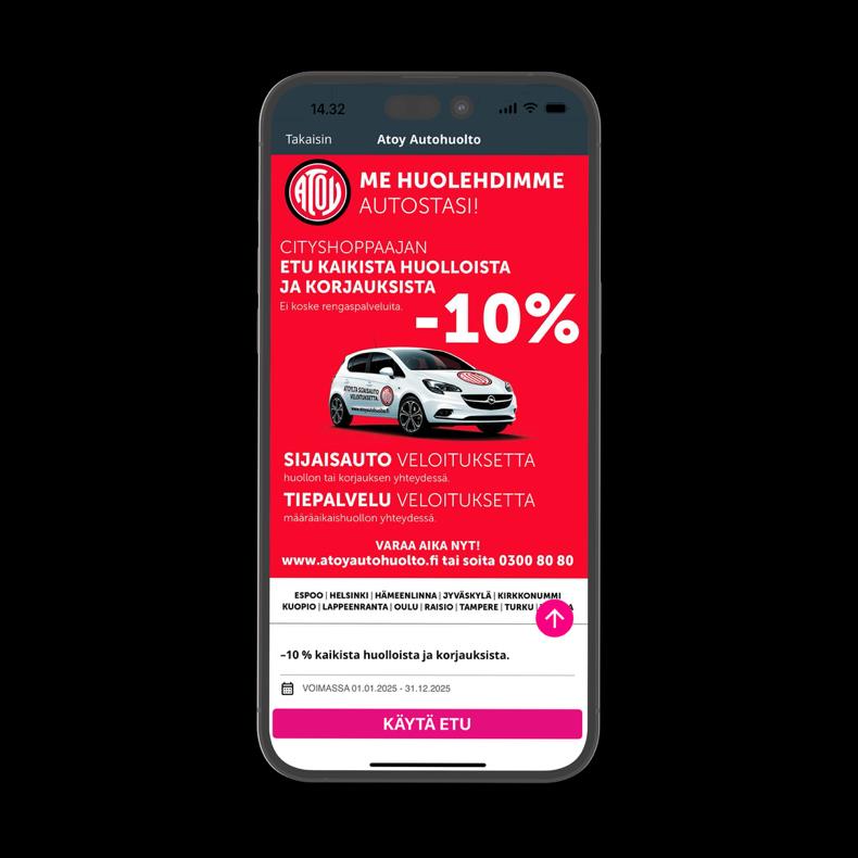 Atoy Autohuollon kampanja CityShoppari-sovelluksessa