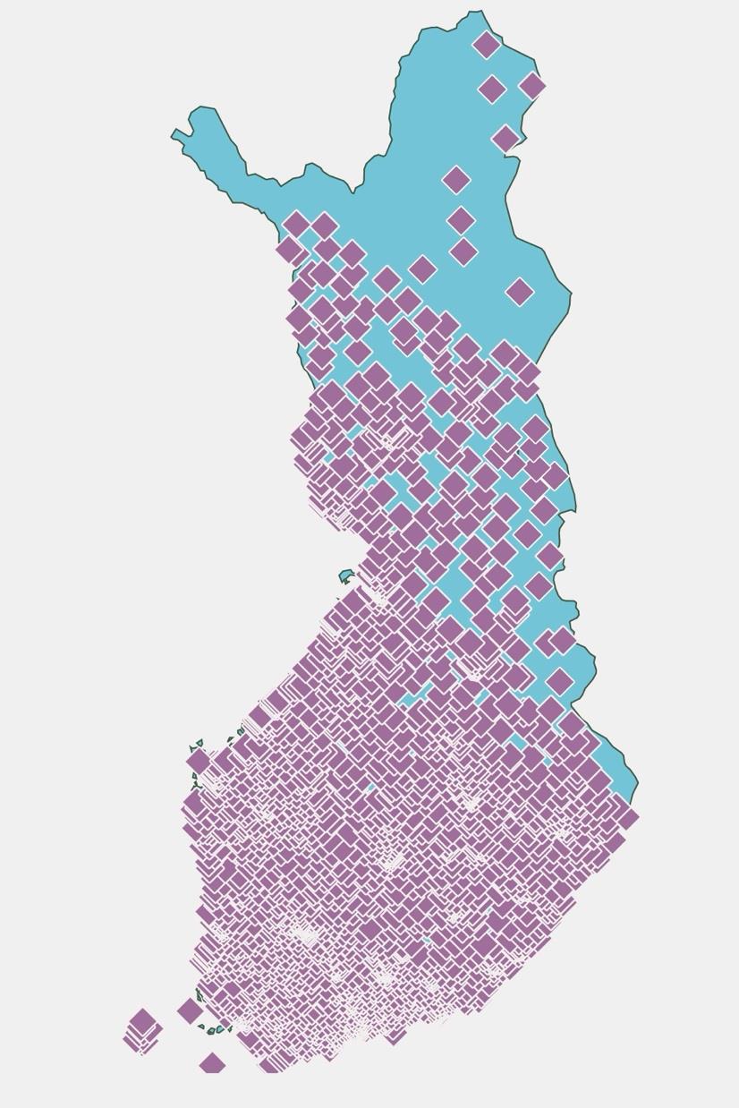 Suomen kartta, jossa CityShopparin käyttäjäkunta näkyy valtakunnallisesti alueittain